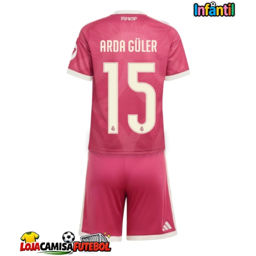 Camisa de Futebol Real Madrid Arda Guler #15 Equipamento Alternativo Infantil 2026-27 Manga Curta (+ Calças curtas)